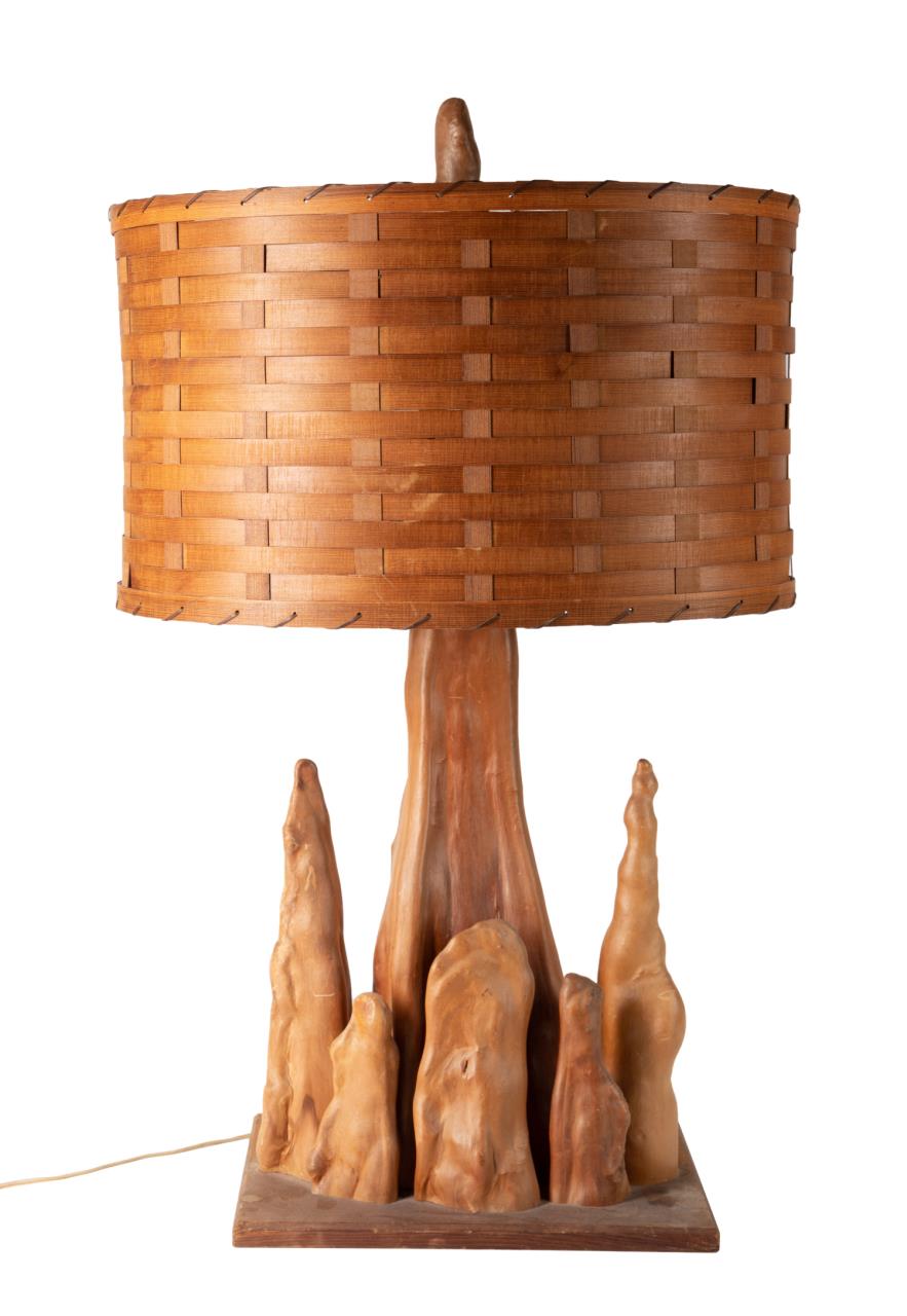 MID CENTURY CYPRESS ROOT TABLE LAMP