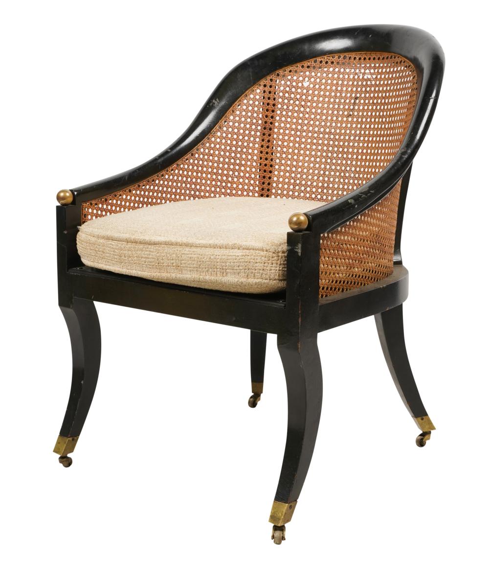 MID-CENTURY EBONIZED WOOD, CANE AND