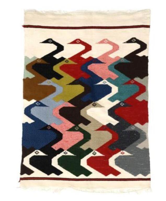 MID-CENTURY GEOMETRIC DUCKS KILIM