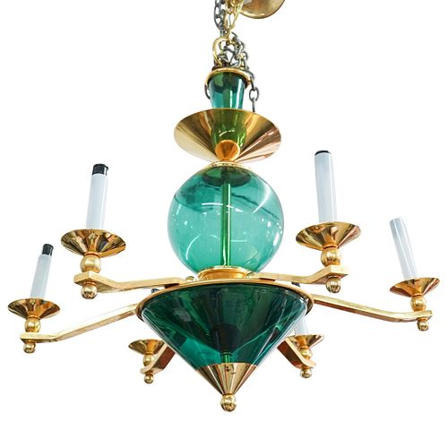 MID-CENTURY GREEN GLASS / BRASS