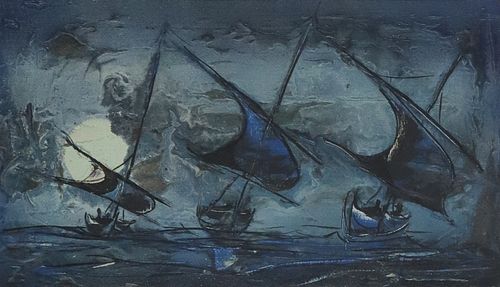 MID-CENTURY MIXED MEDIA PAINTING
