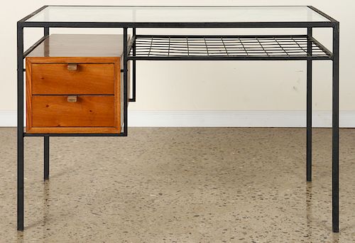 MID CENTURY MODERN IRON GLASS TOP