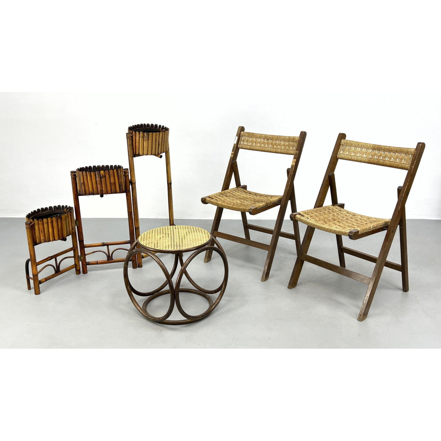 Mid Century Modern lot. Caned