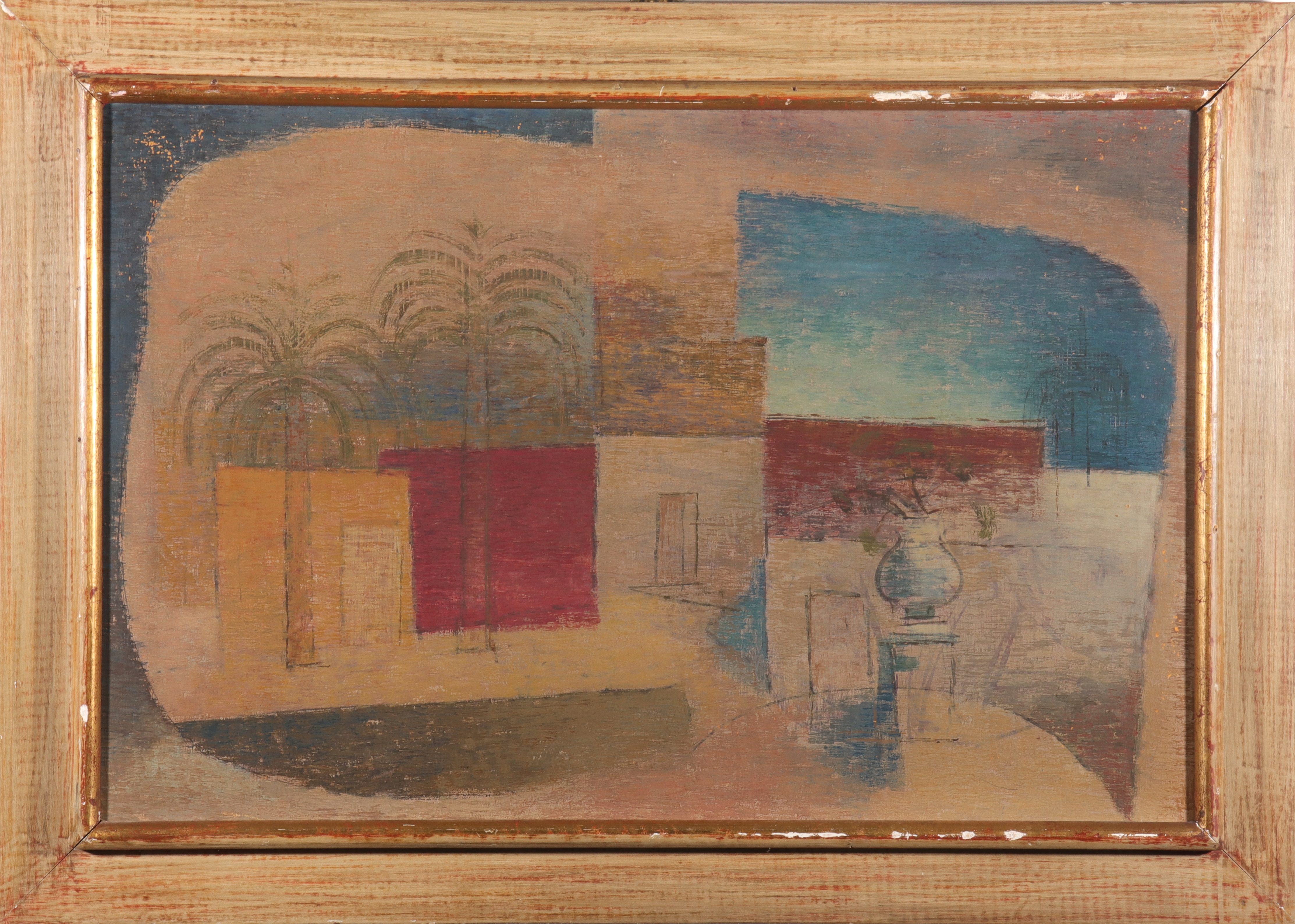 MID-CENTURY MODERN OIL ON TEXTILE