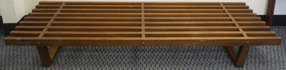 MID-CENTURY MODERN TEAK SLAT BENCH,