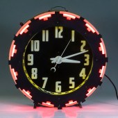 MID CENTURY NEON AZTEC CLOCK: