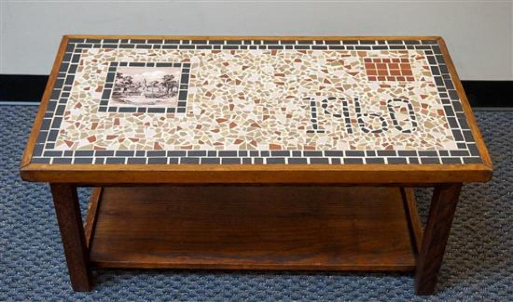 MID-CENTURY OAK AND TILE INSET
