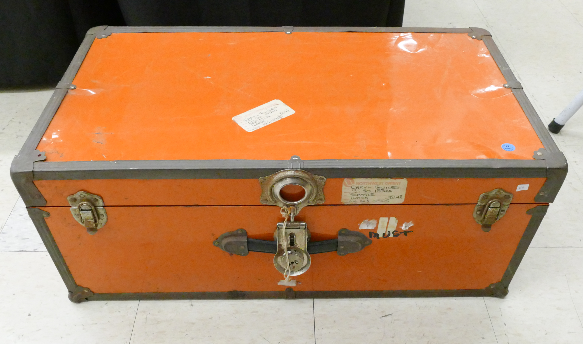Mid Century Orange Metal Footlocker