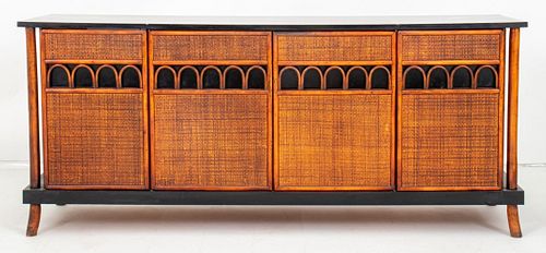 MID-CENTURY RATTAN BAMBOO STEREO