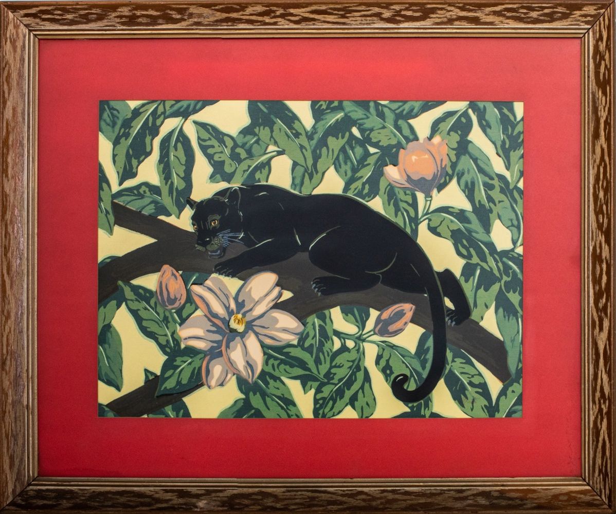 MID-CENTURY SILKSCREEN OF JAGUAR IN