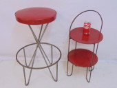 MID CENTURY STOOL & 2 TIER FOL