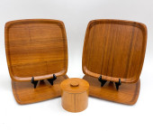 MID-CENTURY TEAK TRAY & CANIST