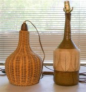 MID-CENTURY WICKER HANGING LIG