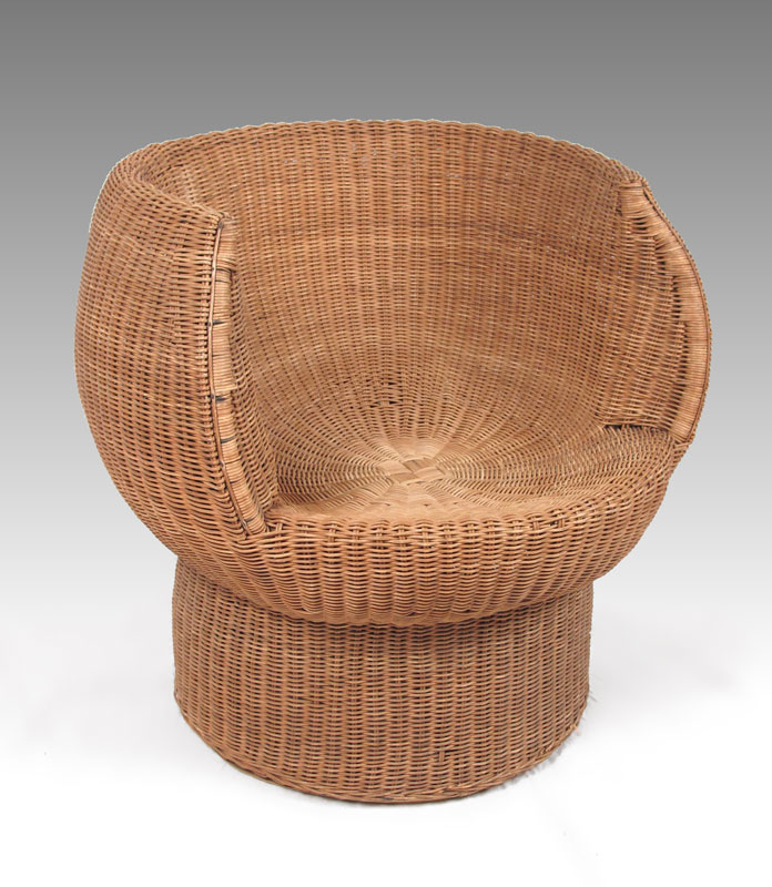 MID CENTURY WICKER SPOON CHAIR: