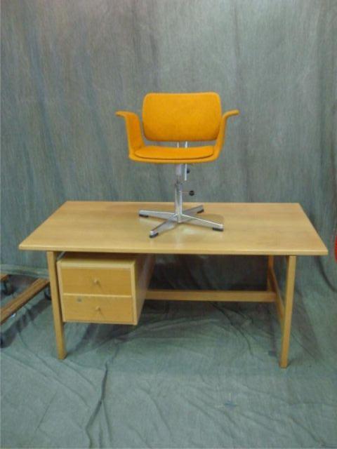 Midcentury Blonde Wood Desk & Chair