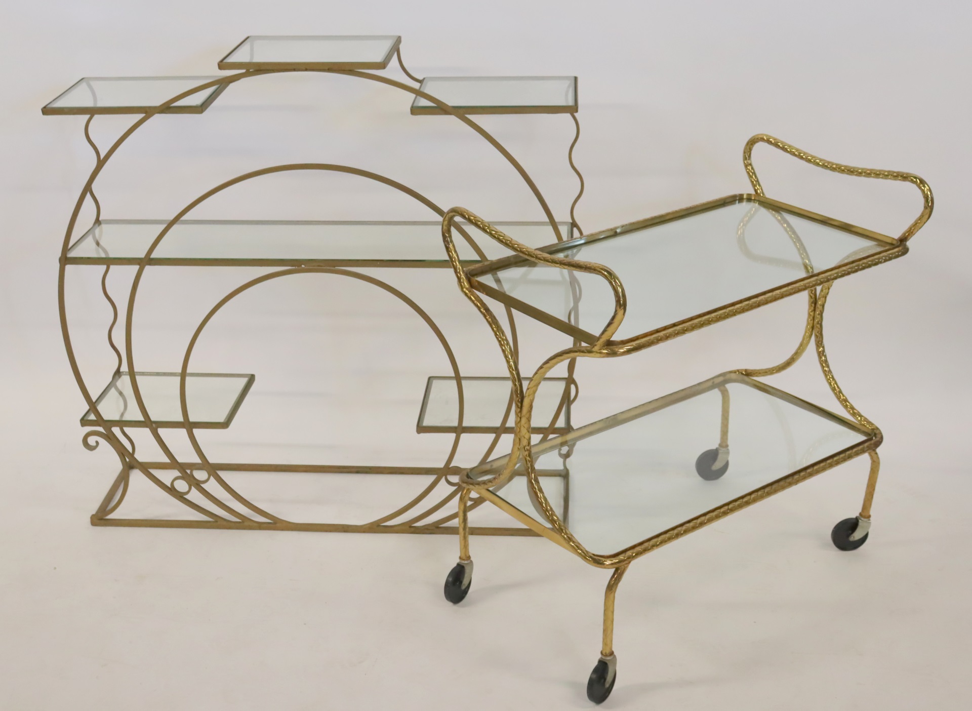 MIDCENTURY GILT METAL ETAGERE &
