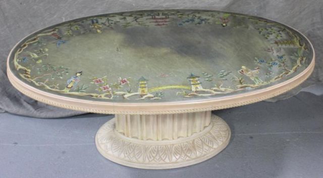 Midcentury Oval Mirrored Top Coffee