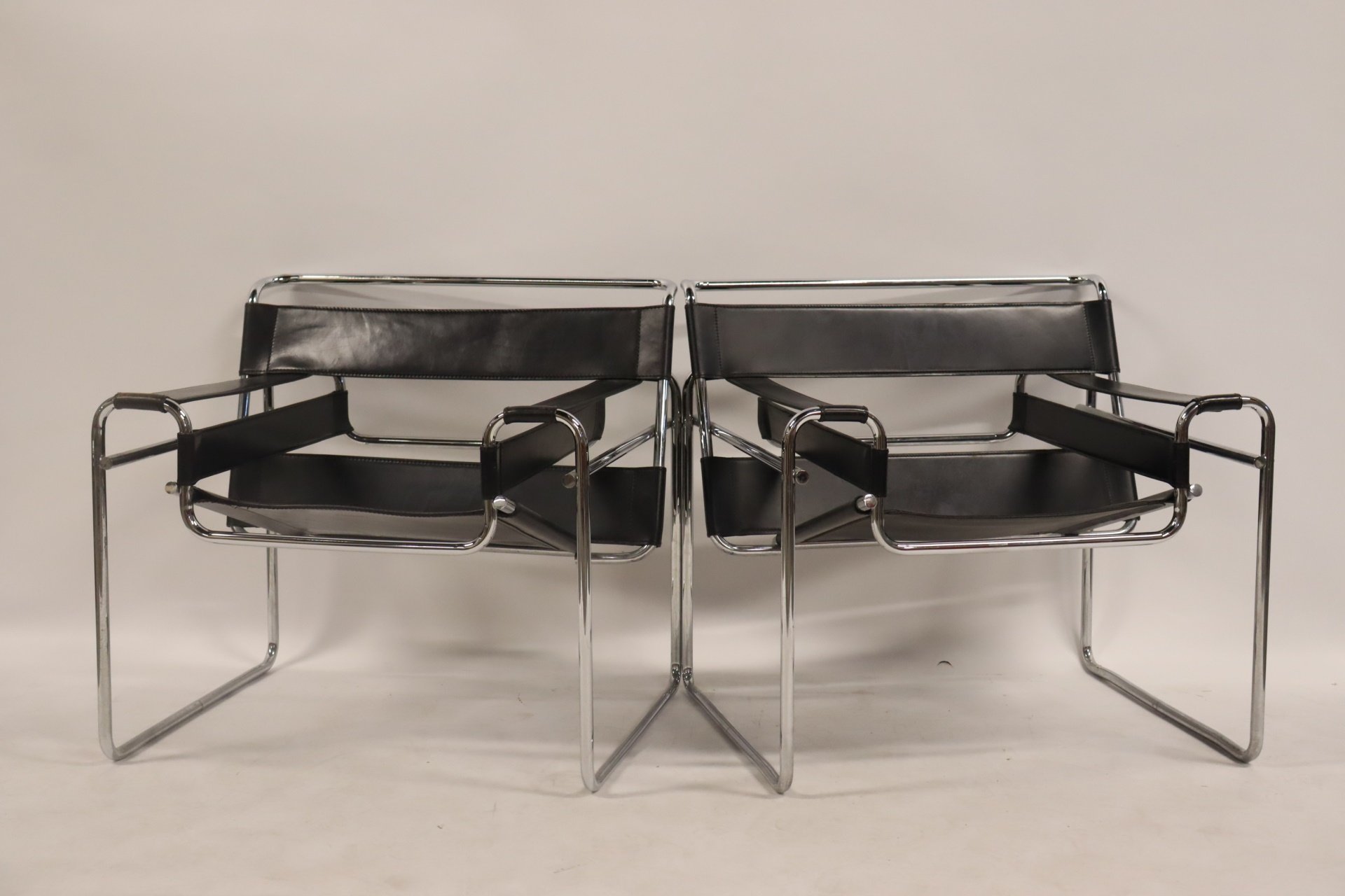 MIDCENTURY PAIR OF LEATHER & CHROME