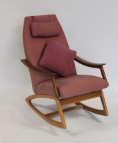 MIDCENTURY UPHOLSTERED ROCKER.