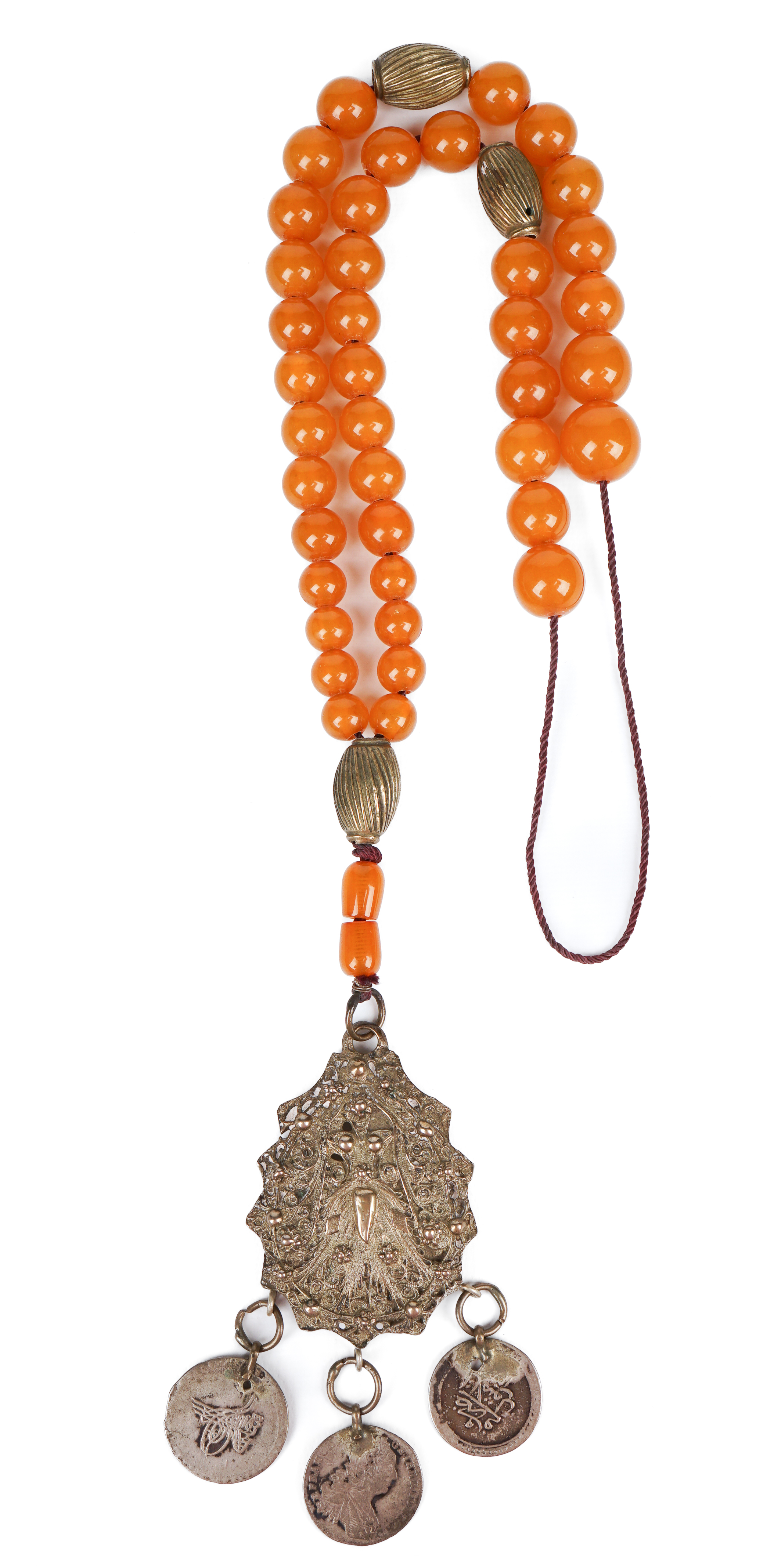 Middle Eastern amber & silver worry