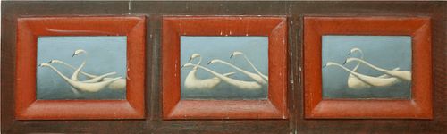 MIKE BUTLER "SWIMMING SWANS" OIL ON