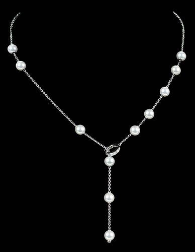 MIKIMOTO 18KT. PEARL AND DIAMOND
