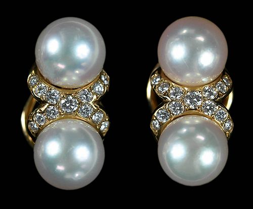 MIKIMOTO 18KT. PEARL AND DIAMOND