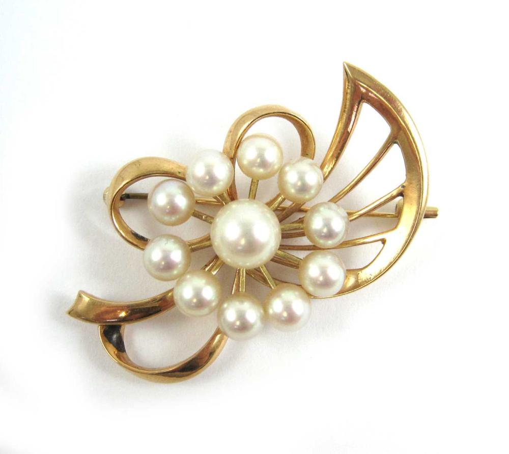 MIKIMOTO PEARL AND FOURTEEN KARAT