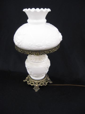 Milk Glass Lamp raised rose decor