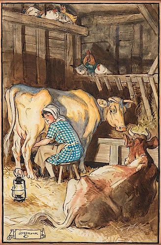 MILKMAID IN BARNBrock, Henry