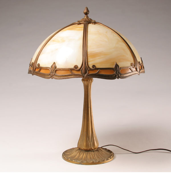 Miller carmel slag glass lamp; cast