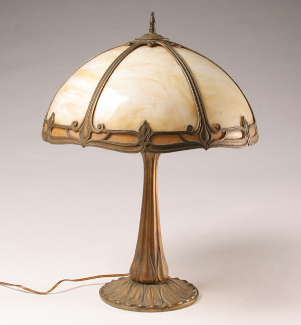 Miller slag glass lamp; caramel