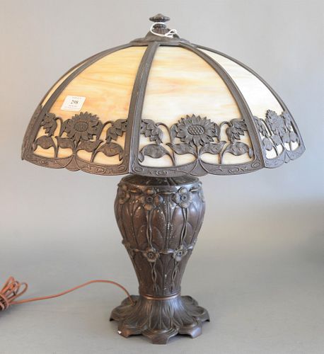 MILLER SLAG GLASS PANEL SHADE TABLE