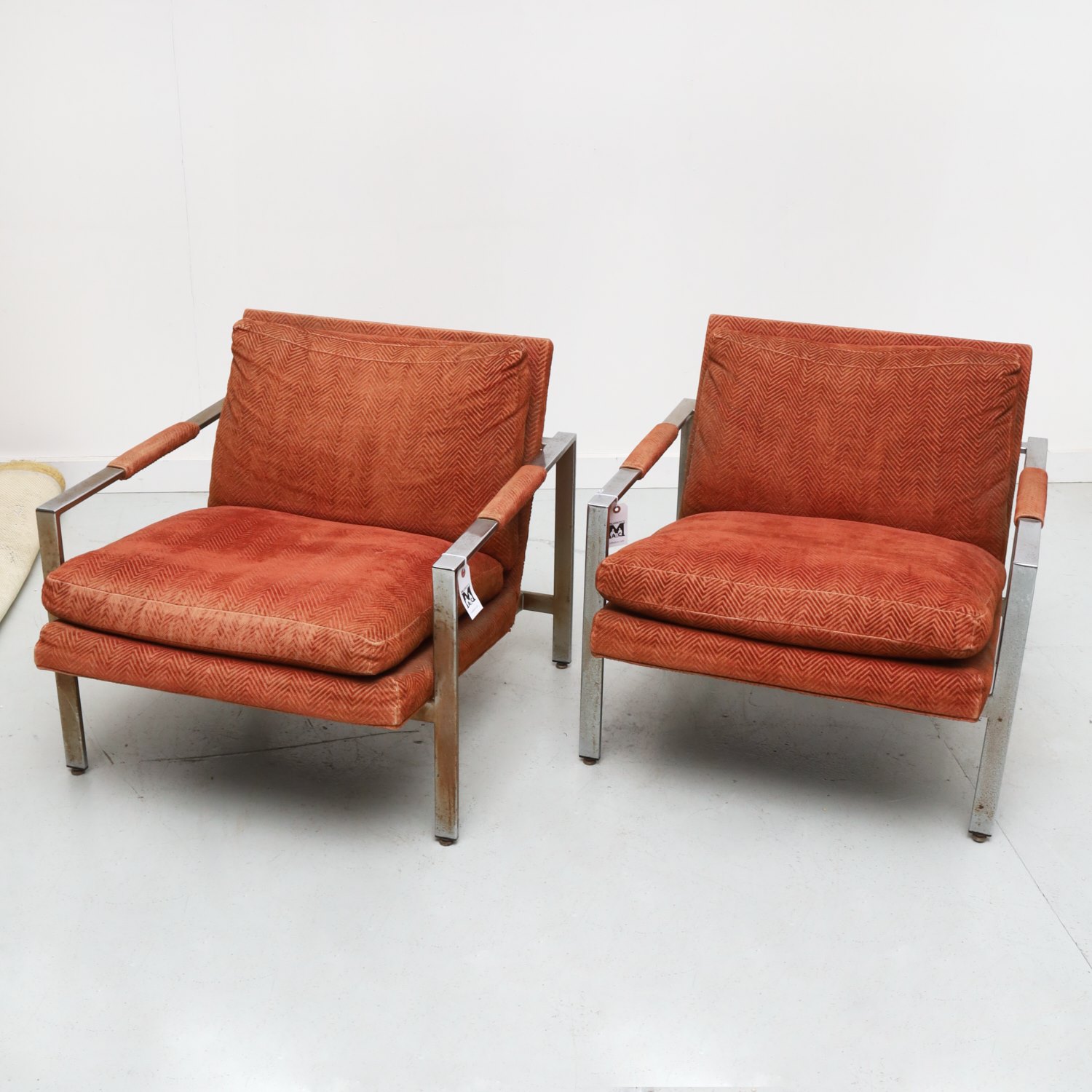 MILO BAUGHMAN, PAIR CHROME LOUNGE