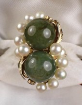 MING'S GOLD RING WITH JADE & P