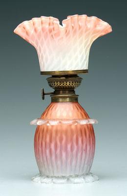 Miniature apricot satin glass lamp,