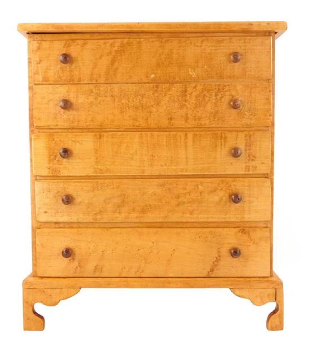 MINIATURE CHEST, FIGURED MAPLE,