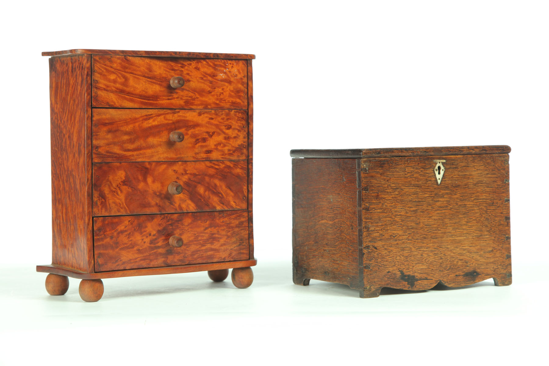 MINIATURE CHEST OF DRAWERS AND BOX.