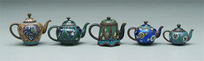 Miniature cloisonn&eacute; teapots: