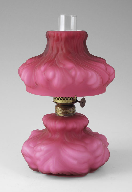 MINIATURE CRANBERRY GLASS OIL LAMP: