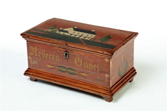 MINIATURE DECORATED BLANKET CHEST.