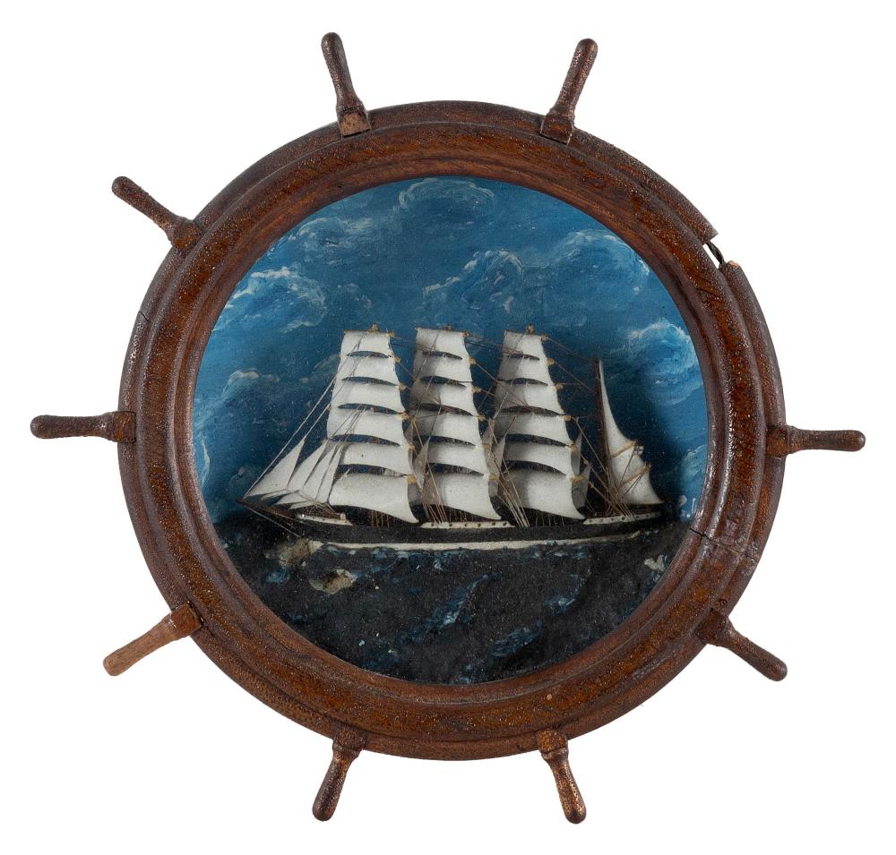 MINIATURE DIORAMA OF A THREE-MASTED