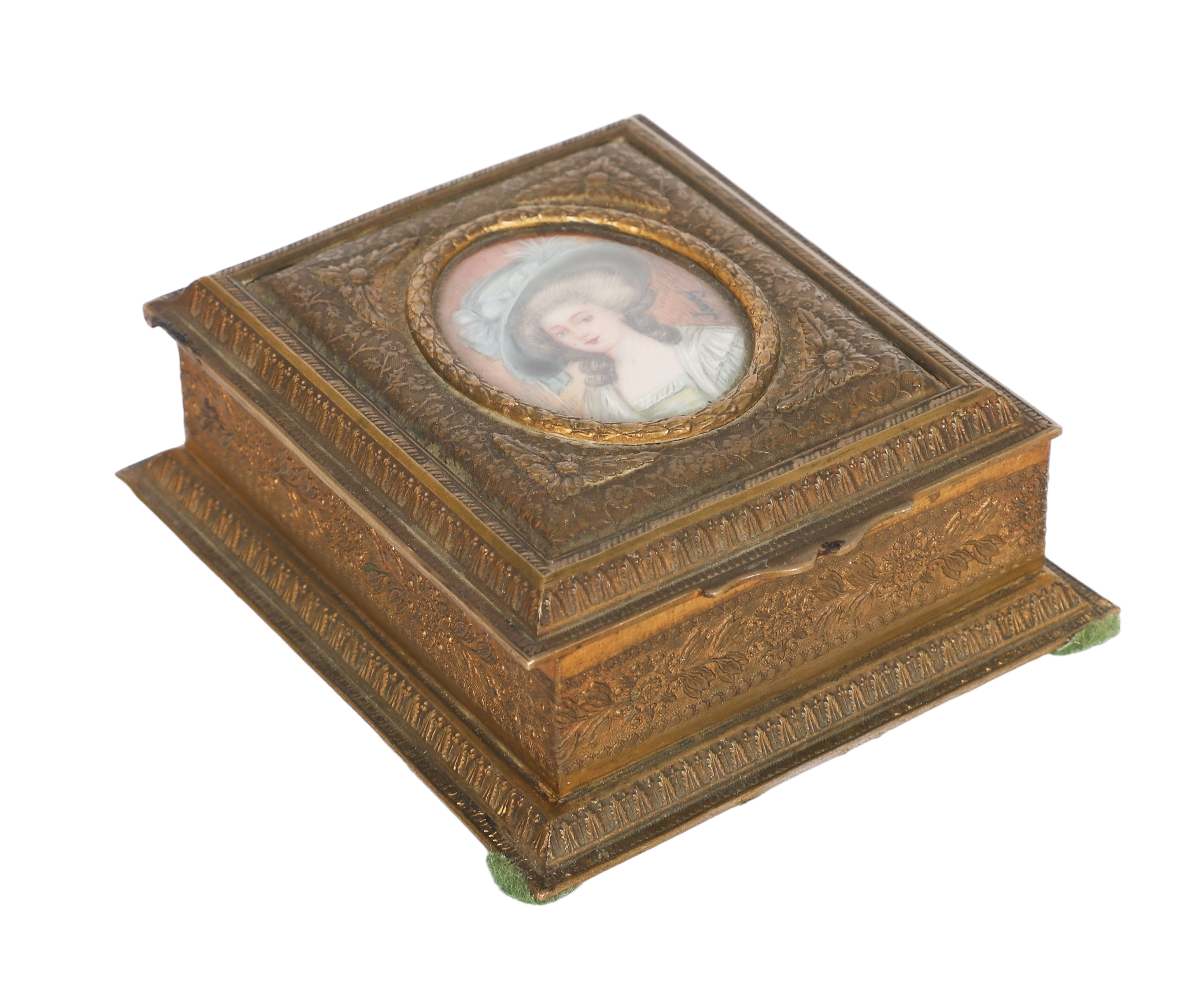 Miniature gilt brass jewelry box,