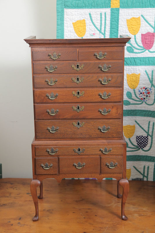 MINIATURE HIGHBOY. Walnut two piece