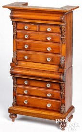 MINIATURE MAHOGANY CHEST ON CH