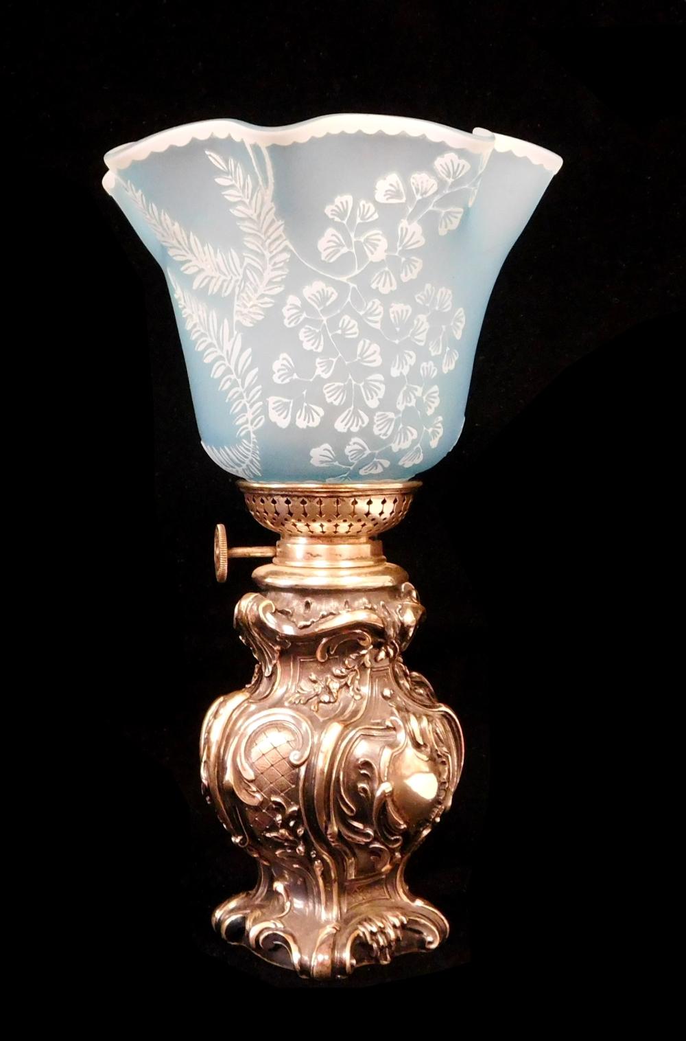 MINIATURE OIL LAMP, BLUE CAMEO