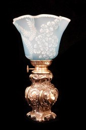 MINIATURE OIL LAMP, BLUE CAMEO