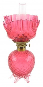MINIATURE OIL LAMP, CRANBERRY