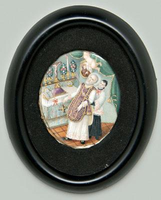 Miniature on ivory, church interior