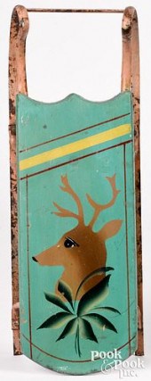 MINIATURE PAINTED PINE SLED, 1